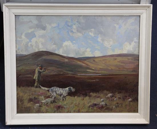 § Peter Biegel (1913-1987) Grouse shooting in the Highlands 16 x 20in.